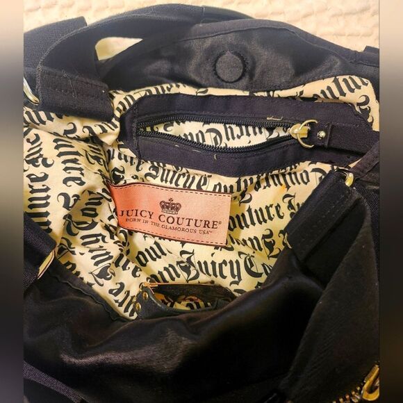 Vintage Pristine 1990s Juicy Couture Large Black Leather/Nylon Tote Bag w/Charm - Picture 7 of 8